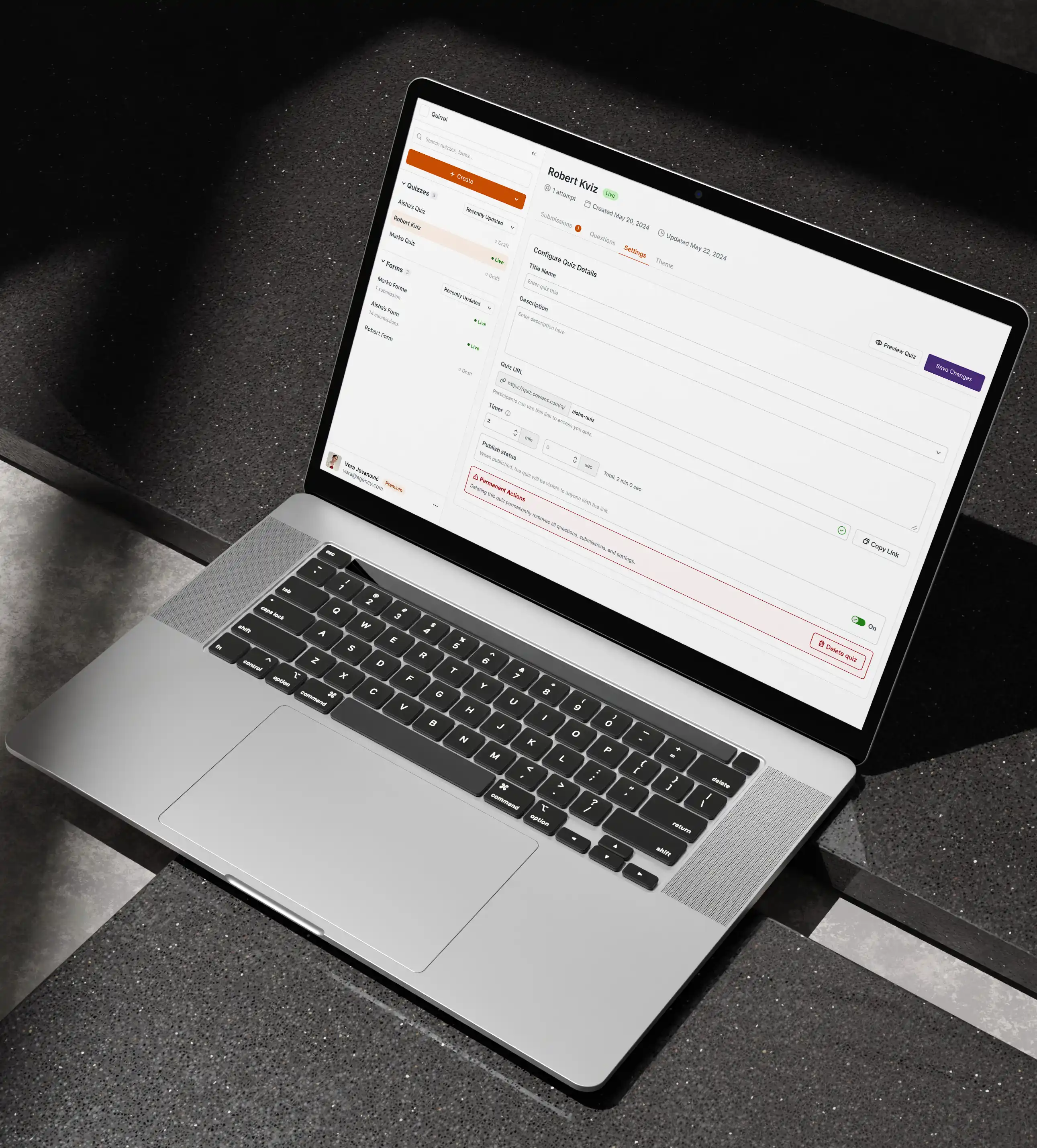Quirrel quiz and form builder dashboard — presentation 2