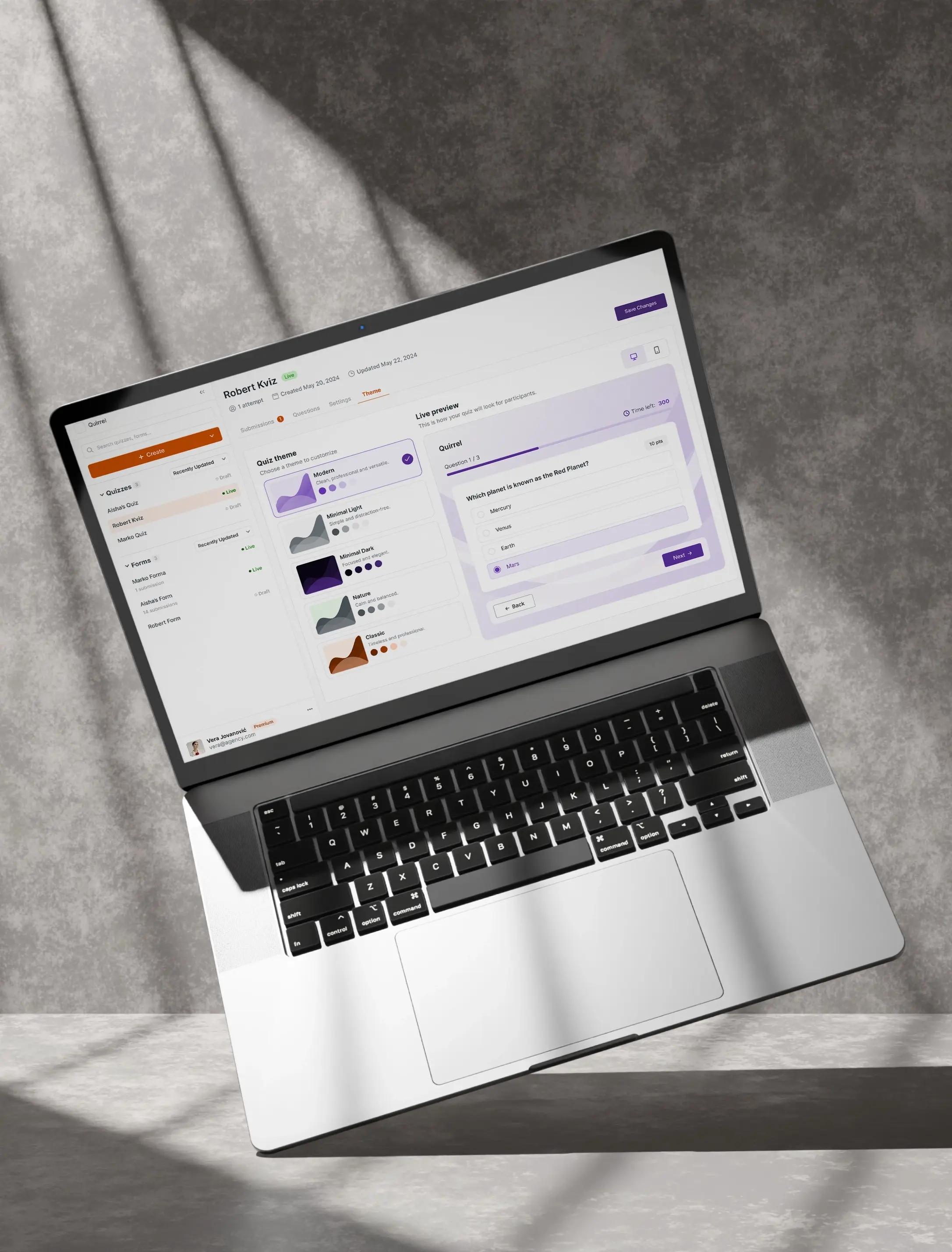 Quirrel quiz and form builder dashboard — presentation 3